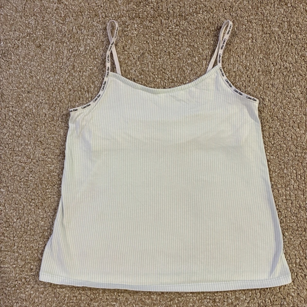 Calvin Klein Logo Strap Camisole Tank Top Mint Green Built In Bra Women's S